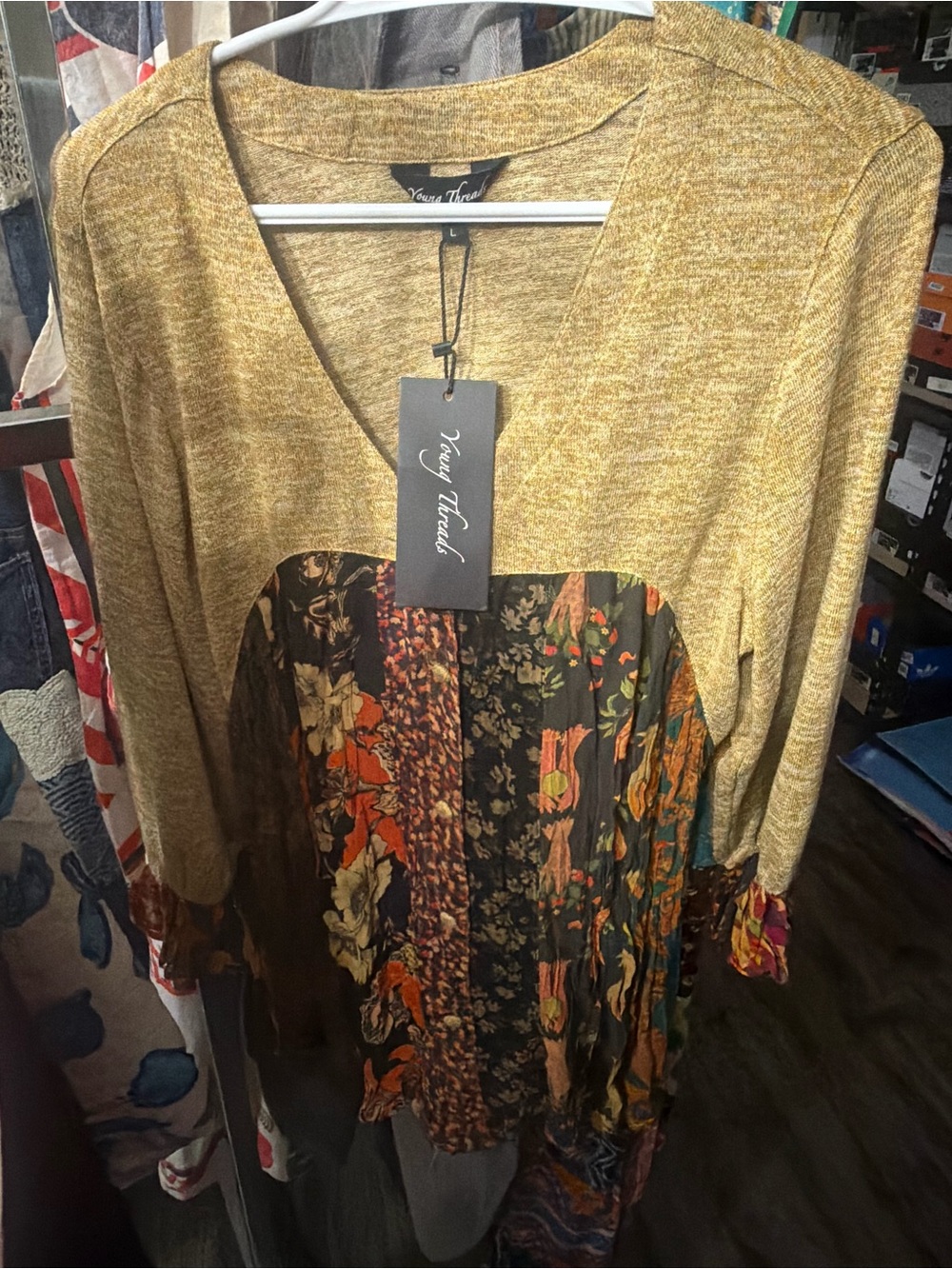 Young threads Mustard Yellow V-Neck Mixed-Print Women’s tunic